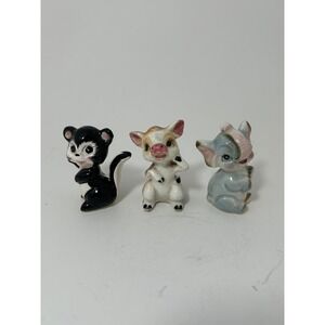 Vintage Anthropomorphic Animal Figurines Set of 3 Skunk Pig Elephant Japan